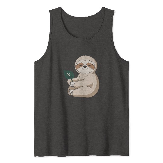 Taurus Zodiac Sloth Holding Leaf Tank Tops