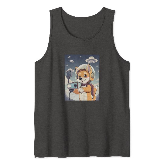 Funny Dog Rescue Anime Selfie with UFOs Weird Tank Tops
