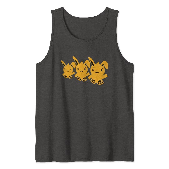 3 Rabbits Three Friends Team Crew Waving Sitting Tank Tops
