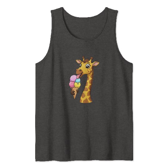 A giraffe licking a giant ice cream cone. Tank Tops