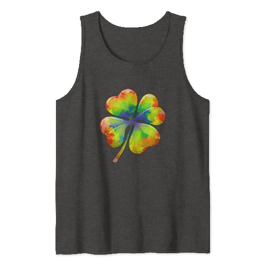 Tie Dye Shamrock Lucky Four Leaf Clover St Patrick Tank Tops