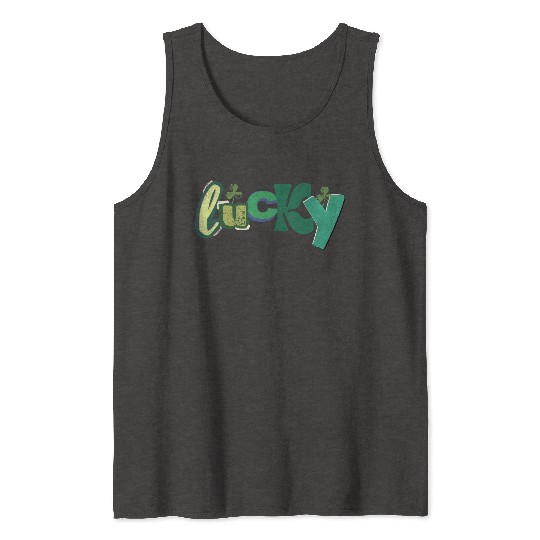 Lucky Typography with Shamrocks Tank Tops