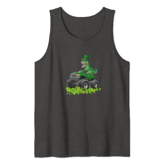 Monster Truck T-rex St Patricks Day Dinosaur Cute Tank Tops