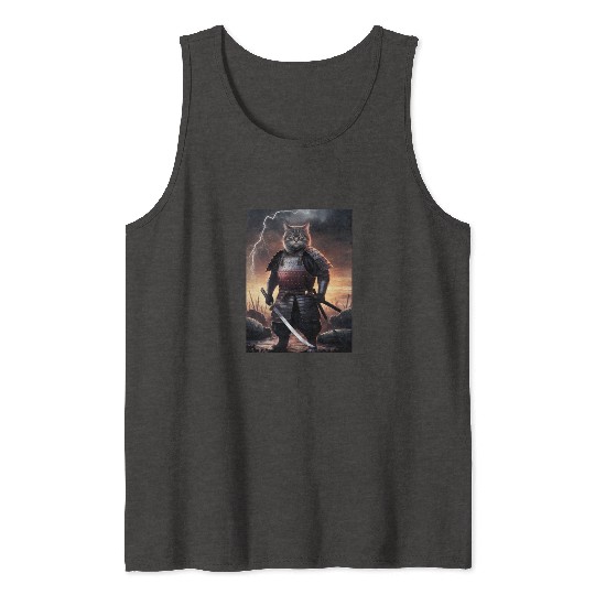 Japanese Cat Samurai Cat Tank Tops