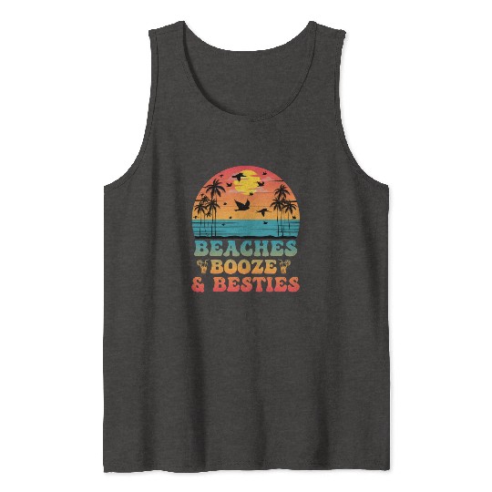 Fun Vacation Slogan Beaches Booze and Besties Tank Tops