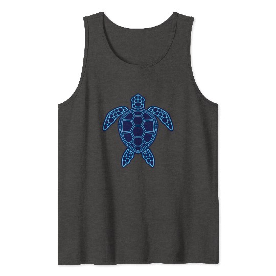 Blue Neon Lava Sea Turtle Design Tank Tops
