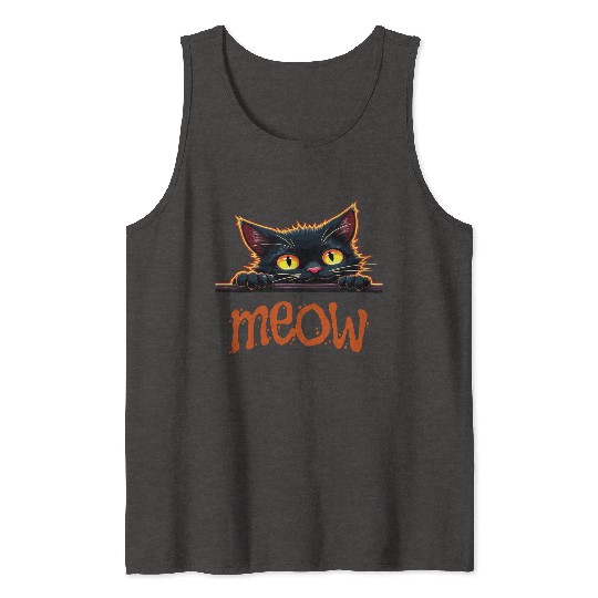 Neon Black Cat with Playful  Tank Tops
