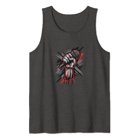 Vintage Hip Hop Rapper Inspired Microphone Art Tank Tops