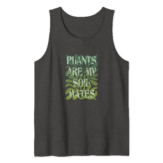 Plants Are My Soulmates – Deep Green Leaf Print Tank Tops