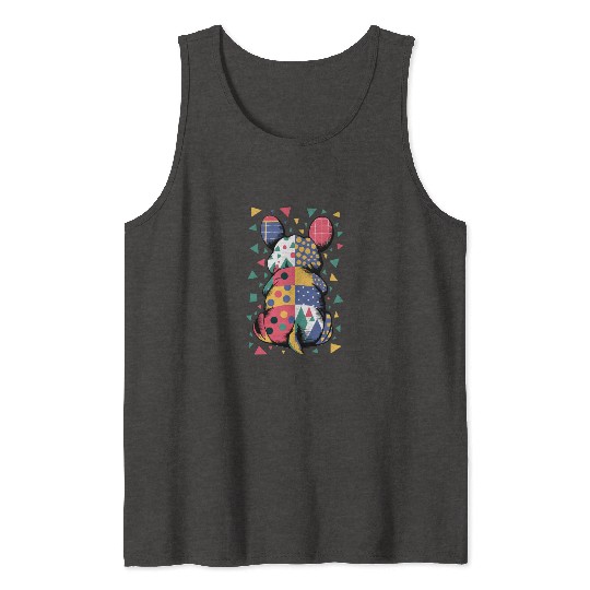 Colorful Geometric Patchwork Abstract Bunny Tank Tops