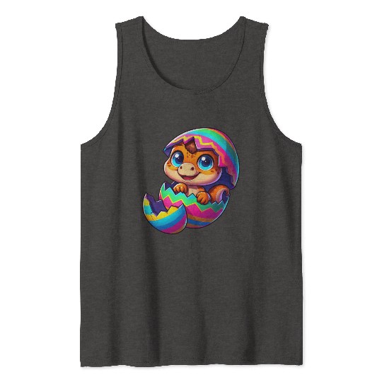 Cute Dino hatching from colorful Easter egg Tank Tops