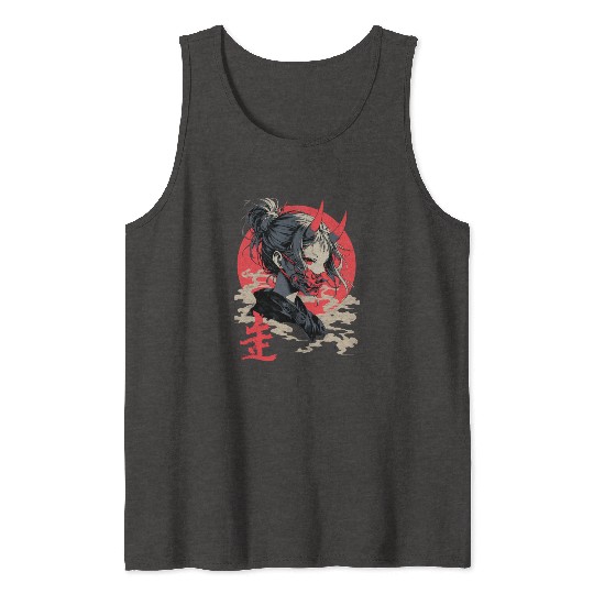 Beautiful Japanese Demon Anime Girl Waifu Geisha Tank Tops