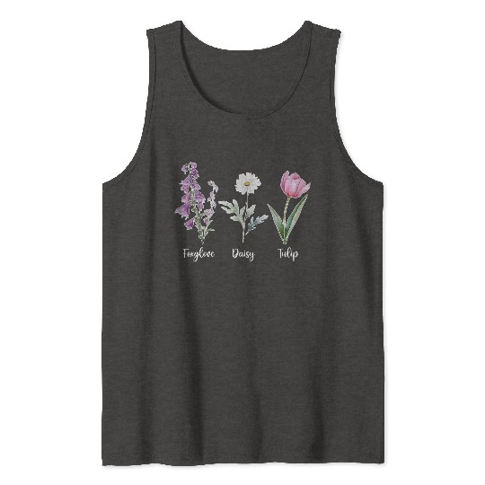 Vintage Floral Plant Foxglove Daisy Tulip Flower Tank Tops