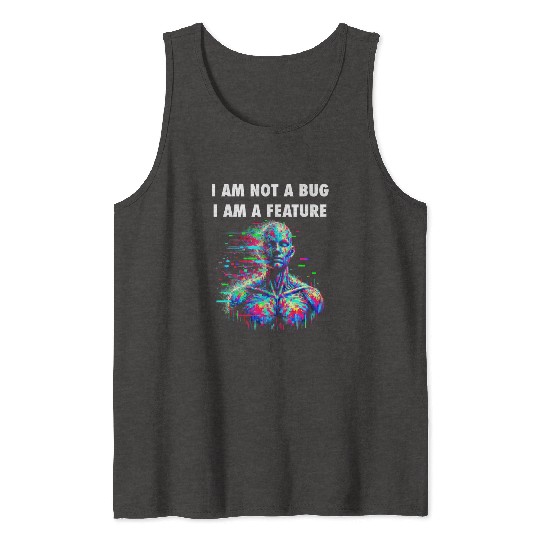"I Am Not a Bug, I Am a Feature – Glitch Aesthetic Tank Tops