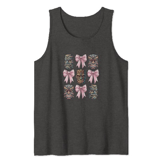 Coquette Bow Tiki Luau Hawaiian Hawaii Tiki Mask Tank Tops