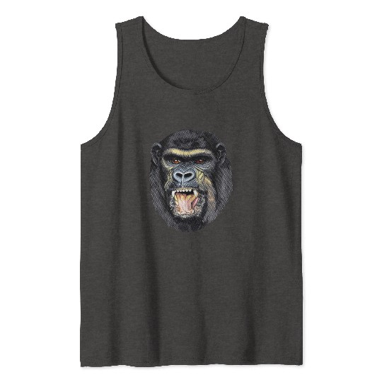 Fierce Gorilla Head Design, Wild Animal Art Tank Tops