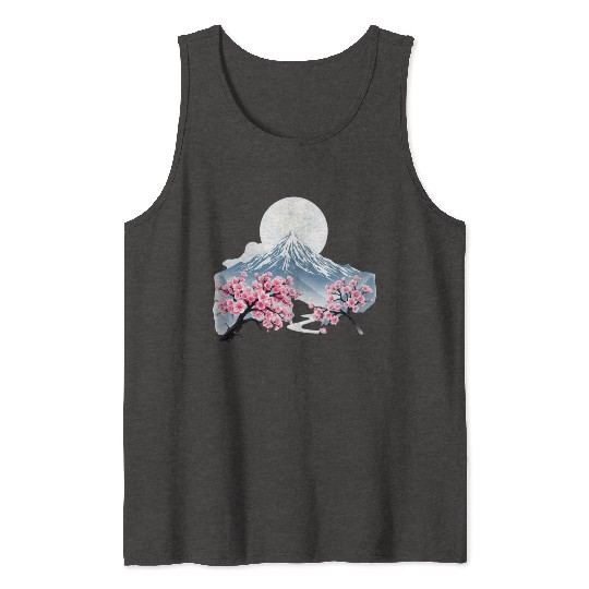 Japanese mount fuji Sakura tree Cherry blossom Tank Tops