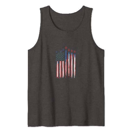 Patriotic American Flag with Aircraft and Stars Tank Tops