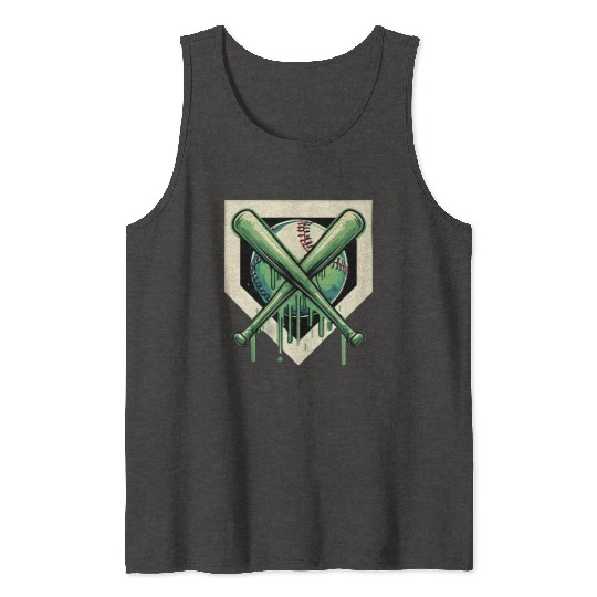 Baseball and Bat Dripping Green Tank Tops