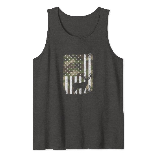 Deer Buck Hunting Camo US Flag Hunter Camouflage Tank Tops