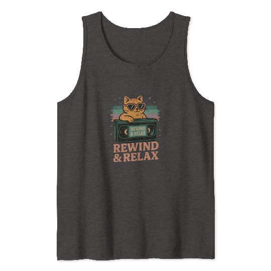 Rewind & Relax Retro Cat Vibes 80s 90s vhs TV Tank Tops