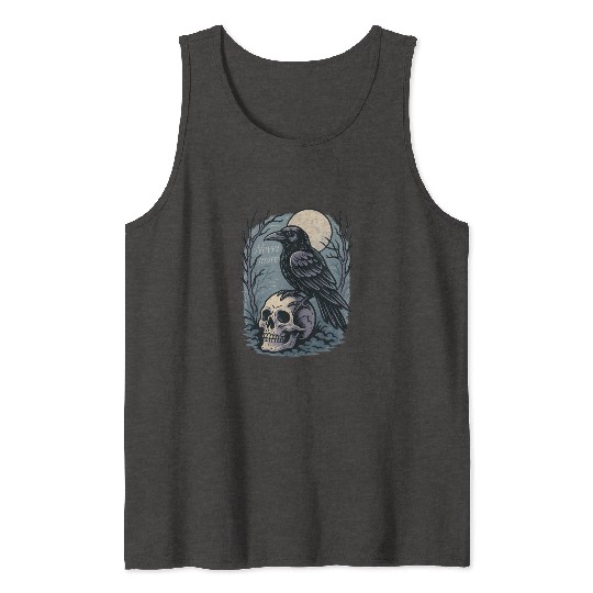 Nevermore Raven Skull Gothic Poe Poetry Tank Tops