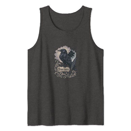 Baroque Raven Nevermore Scroll Poe Poetry Tank Tops