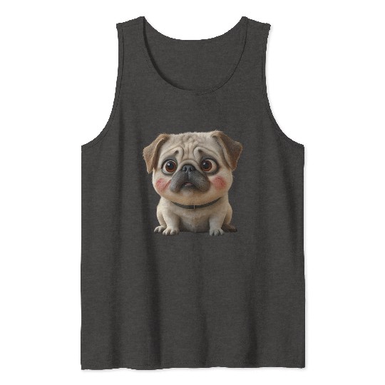 3D Rendered Chubby Pug Sitting Tank Tops