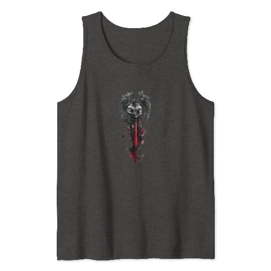 Dark Fallen Angel with Crimson Sword Tank Tops