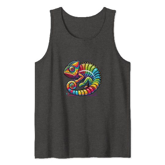 Colorful Chameleon Vibrant Rainbow Lizard Tank Tops
