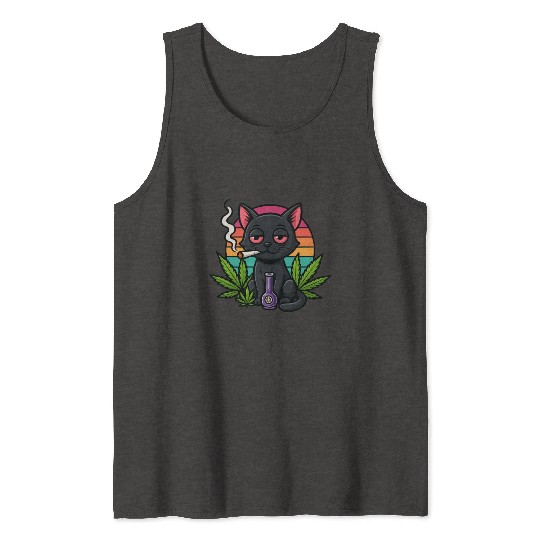 Cute Cat Smoking Weed Tank Tops