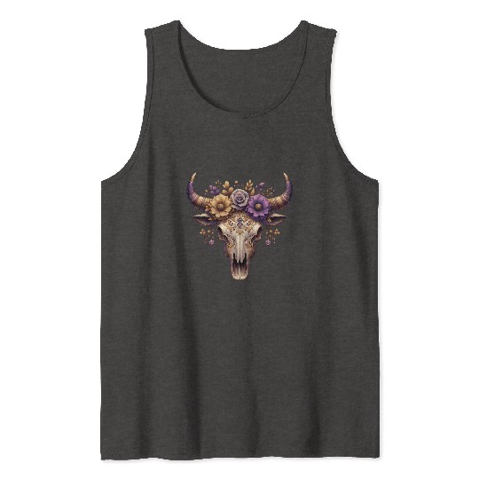 Boho Bull Skull with Floral – Western Bohemian Tank Tops