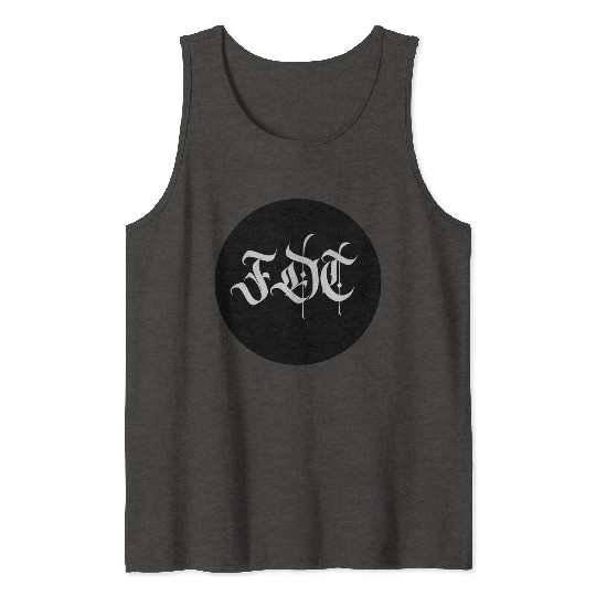 Ornate Gothic Lettering FDT in Light Grey on Black Tank Tops