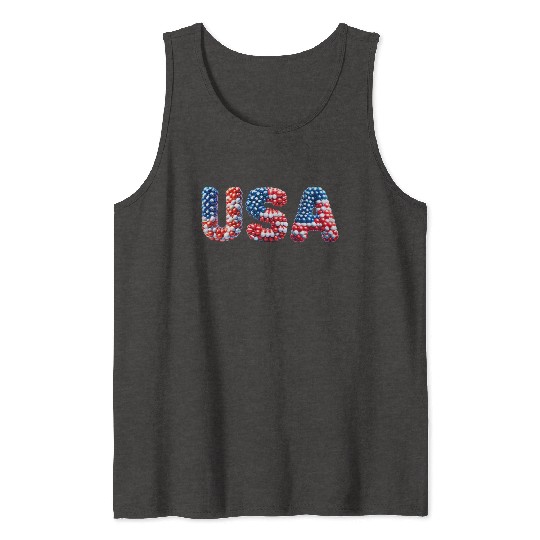 USA lettering in national colors  Balloon design Tank Tops