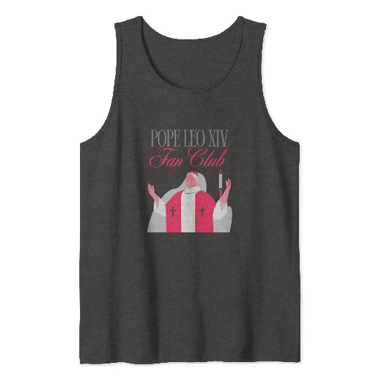 Pope Leo XIV Fan Club, Red & Gray Religious design Tank Tops