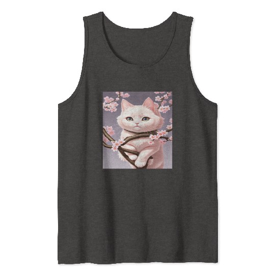 Whimsy Blossom Cat Tank Tops