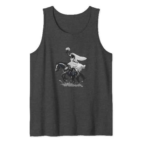 Western Cowgirl Bride on Bucking Horse – Grayscale Tank Tops
