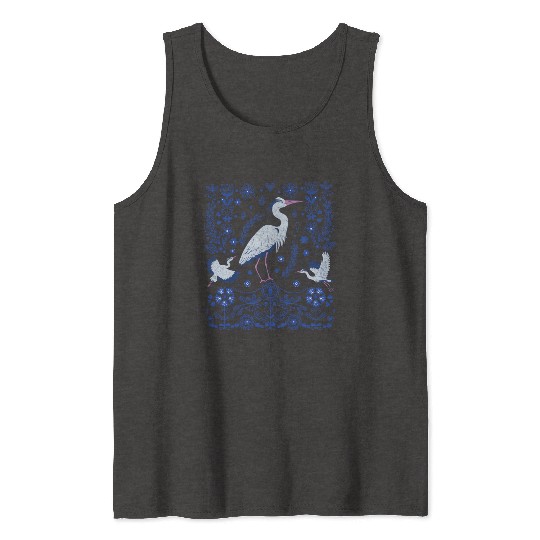 Great Blue Heron Folk Art Tank Tops
