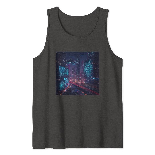 Neon cyberpunk city digital dreamer for men Tank Tops