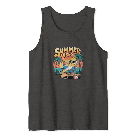Summer Vibes Tropical Cockatoo Beach Relaxation Tank Tops