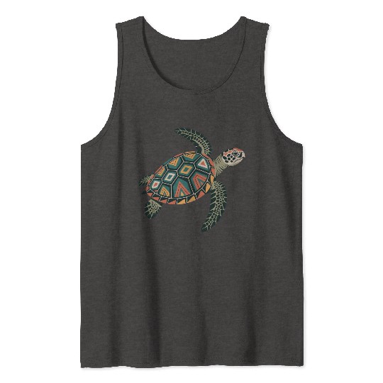 Sea Turtle Geometric Pattern Shell Tank Tops