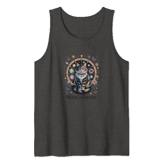 Wheel of Fortune Tarot Cat Art Tank Tops