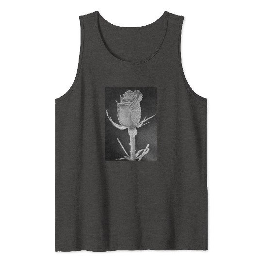 Realistic Graphite Rose & Dew Drawing - RT Art © Tank Tops