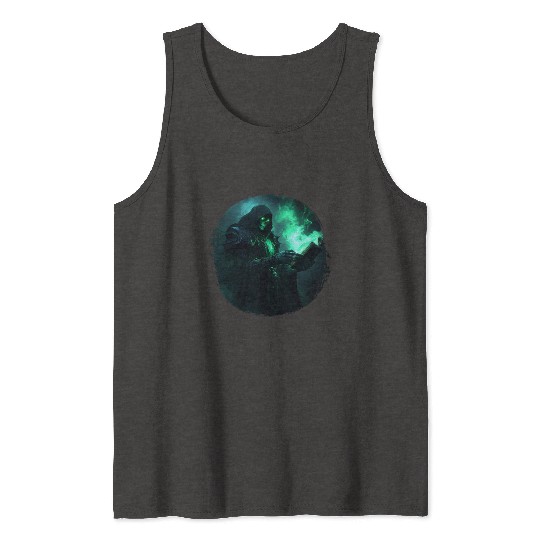 Green Shadow Mage with Burning Spell Book Tank Tops