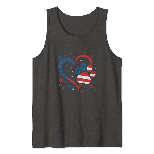 4th of July Heart Paw Tank Tops