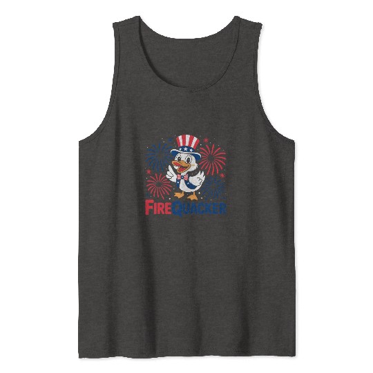 Womens Duck Firequacker Patriotic Fourth of July I Tank Tops