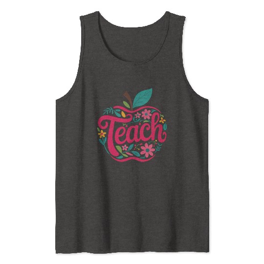 Teacher Apple Floral Teacher Tank Tops