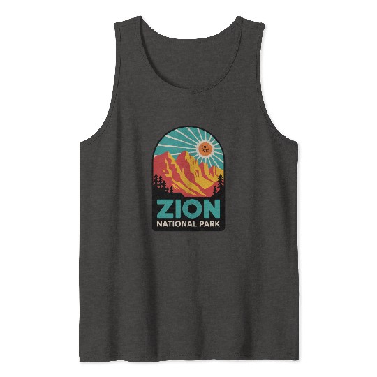 Zion National Park Retro Sunset Art Tank Tops