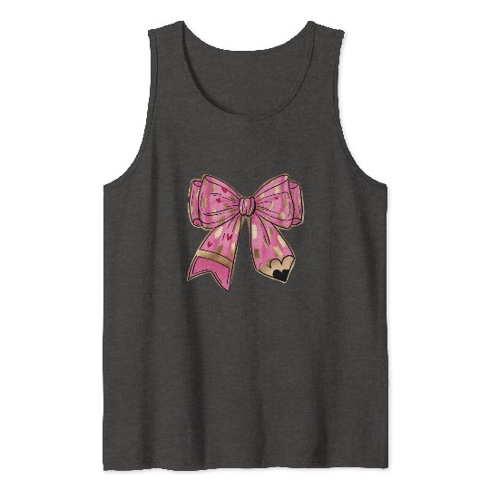Valentine Teacher Coquette Bow Pencil Tank Tops