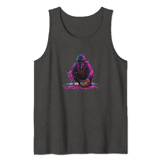 Neon Baseball Catcher Art Cool Vaporwave Sports Tank Tops